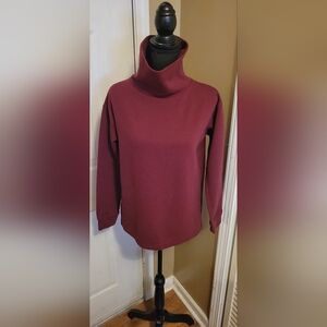 Lands' End Women's Burgundy Waffle Turtleneck, Size Small